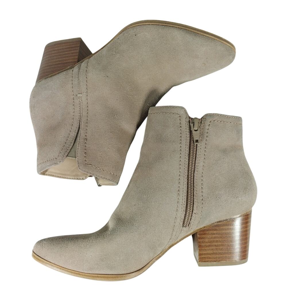 ALDO! FAWN BEIGE/TAN GENUINE SUEDE LEATHER STACKED CHUNKY HEEL BOOTS! SZ 7.5M